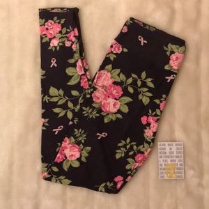 [Lularoe] floral and pink ribbon OS leggings